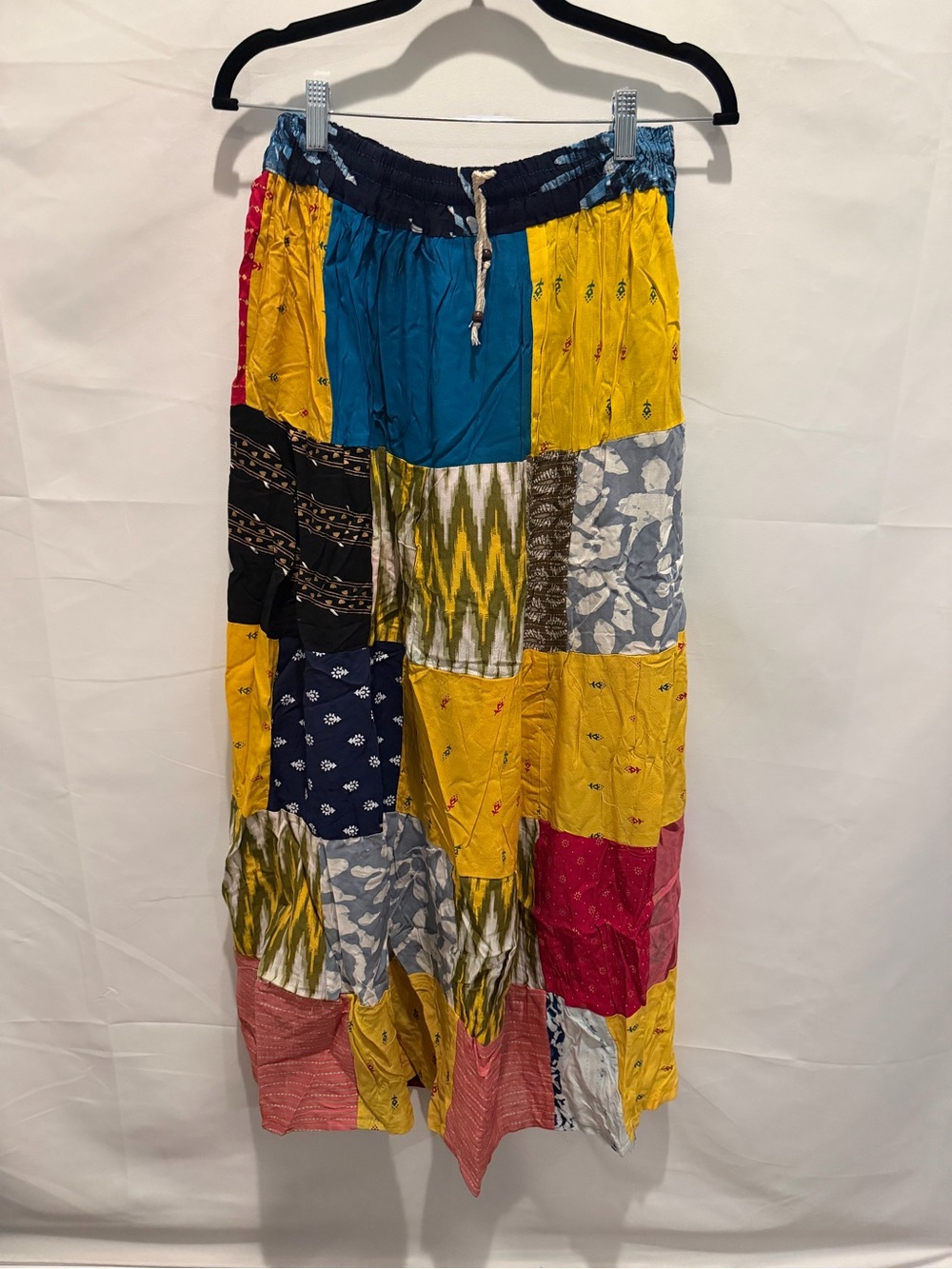 NWT Patchwork Boho Maxi Skirt in Yellow& Multi.One size.stretchy,festival,Hippie